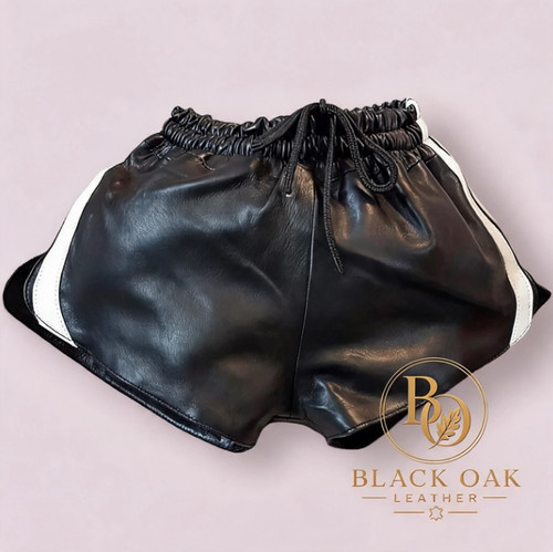 Men black leather shorts - black,