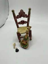 Vintage Spanish Miniature Chair, Guitar & Castanets Set – Hand Painted Folk Art
