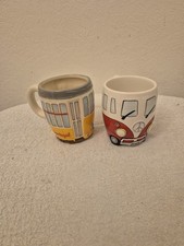 2 TROLLY AND BUS Shaped Coffee Cups From PORTUGAL Ceramic Mug 1 New & 1 Used