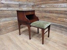 Vintage Chippy Telephone Table with Drawer & Green Velour Seat