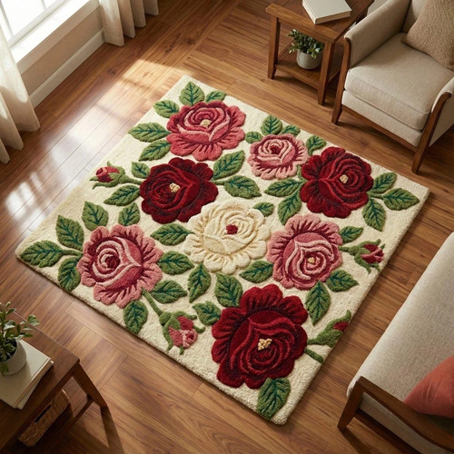 Hand tufted wool rose - hand-tufted,