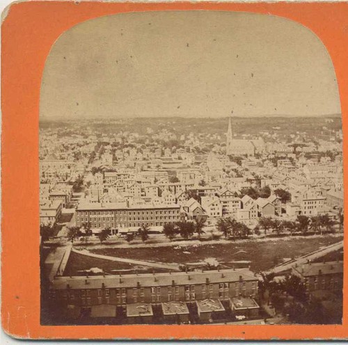 Elevated cityscape with church - with,