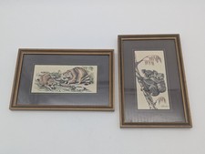 Vintage J & J Cash Silk Woven Framed Miniature Pictures Koala And Racoon