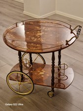 Serving Drink Bar Cart Trolley with Side Flaps in Marquetry Inlays, Italian Made