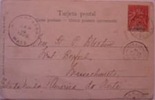 France - Senegal: 1905 postcard: Senegal to Bexfod, Mass. 10c Senegal stamp.