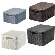 Storage Box Basket Lidded Handle Decorative Curver S M L Size 4 Colours Plastic