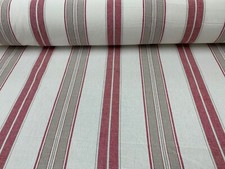 Whitstable Cotton Fabric Woven Stripe Red Beige Curtain Blind Craft