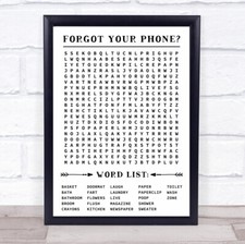 Funny Toilet Bathroom Sign Word Search Boredom Breaker Quote Typogrophy Print