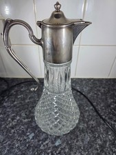 Vintage Crystal Glass Claret Jug Decanter EPNS Silver Plate Made in England 11”