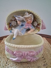 Vintage Ceramic Ornament Resting Lady In Basket, Possibly Germany ?