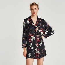 Zara Woman Black Satin Floral Oriental Dress Size S BNWOT RRP £49.99