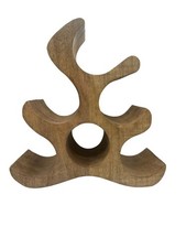 Modern Carved Acacia Wood Wine Rack 6 Bottle Holder Abstract Shape Bar Decor Set