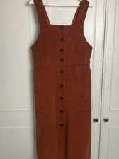 TOAST Corduroy Pinafore Dress Midi Pockets Size UK 12 Ginger Brown A-Line Arty