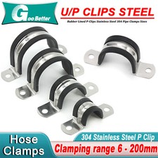 Rubber Lined P-Clips Stainless Steel 304 Pipe Clamps Sizes 6mm to 200mm U-Clips