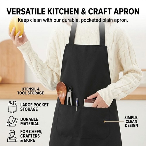 Plain apron with front pocket - apron,