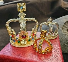 3pcs Imperial State Crown Collectable vintage Miniature boxed crystal jewelled