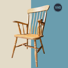 CAN DELIVER: VINTAGE COUNTRY FARMHOUSE OAK CARVER CHAIR