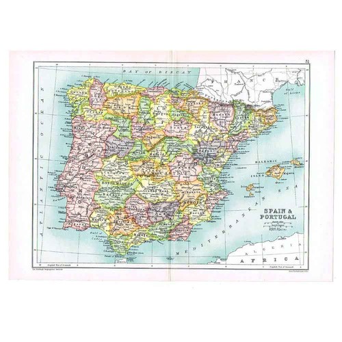 Antique map 1910 spain and - antique,