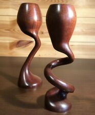 Hand Turned Wooden Sculptural Goblets Pair of Postmodern Winding Chalices
