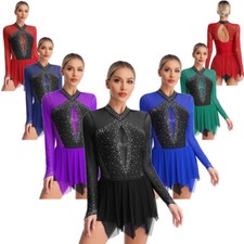 Women Figure Ice Skating Dress Rhinestone Competition Lyrical Ballet Dancewear