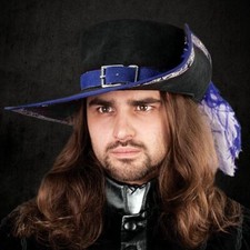 Suede Musketeer Hat With Blue