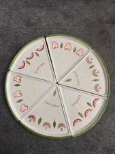 VINTAGE RETRO CERAMIC 6 PIZZA SLICE PLATES 2 X MUSHROOM,TOMATO,PEPPER 20”