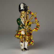 Vintage Multi Coloured Enamel Scottish Bagpiper Brooch Gold Tone Stamped England