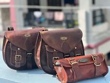 Leather Bag 3 IN 1 Combo Saddlebags Panniers Motorcycle Side Pouch (Tan Brown)