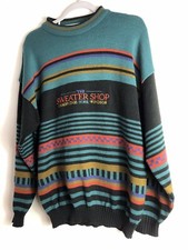 Mens Vintage Retro The Sweater Shop Jumper Pullover. Size M. Striped. Embroidery
