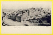 Old postcard engraving Brittany 56 - Hennebont circa 1600 La VILLE CLOSED rampart barge