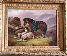 Robert cleminson 19th century oil painting pony & gun dogs at rest