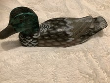 Wooden Duck Handpainted Green Mallard Sitting Bird Decoy  Ornament 12x6 Inches
