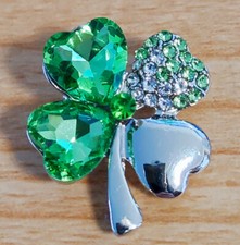 St Patrick's Day Shamrock Pin Badge Celtic Lucy Four Leaf Clover Brooch