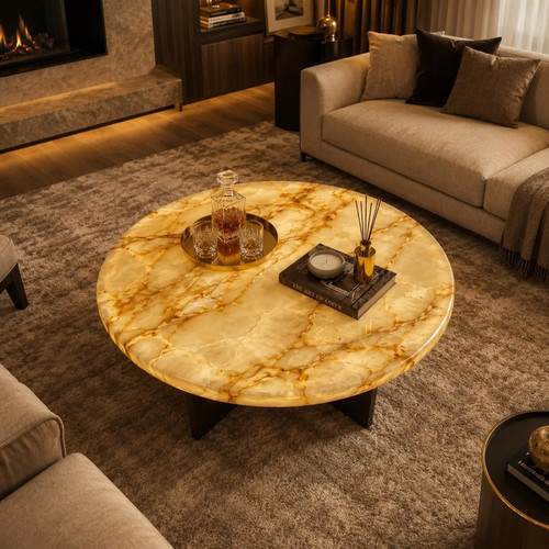 Honey onyx round coffee - onyx, table
