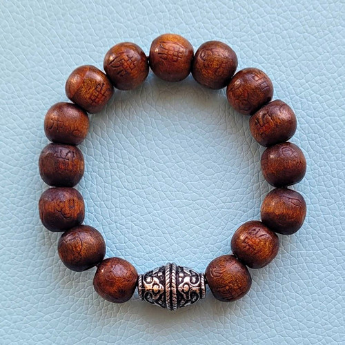 Brown wooden round - brown, beaded