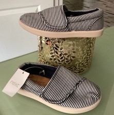 Next Boys Toddler Pumps Blue White Stripe Riptape Toms Shoes UK Size 5 EU21.5 BN