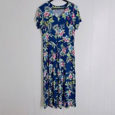 Cotton Traders Women's Maxi Dress Navy Blue Tropical Hibiscus Print Size UK 16