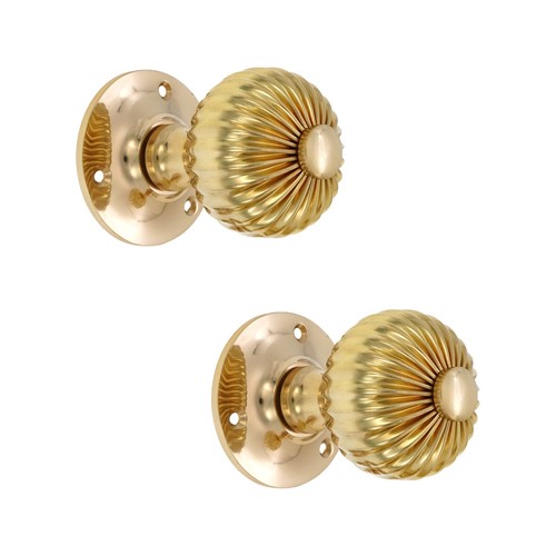 Door knobs pair reeded - door,
