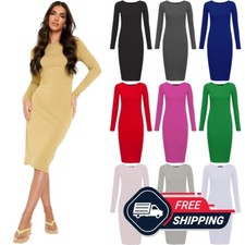 Womens Long Sleeve Plain Midi