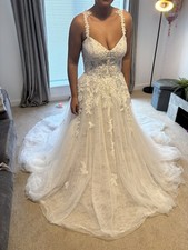 Justin Alexander A-Line Wedding Dress – Lace Ethereal, Size 10 (White/Champagne)