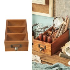 Table Storage Box Wooden TV Remote Control Holder 3 Grid Desktop Tidy Organizer