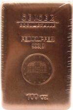 Bar 999 Fine Copper German Geiger 100 oz Schloss Guldengossa Bullion