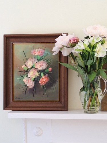Vintage oil canvas floral - vintage, canvas,