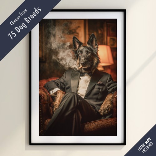 Funny dog smoking cigar print - dog,