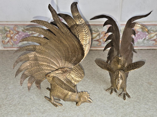 Lovely pair brass fighting - pair,
