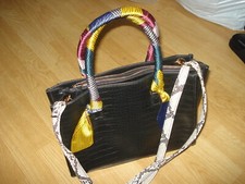 MATALAN BLACK SYNTHETIC SHOULDER/HANDBAG POCKETS ZIP STRAP 10X12X4INCH