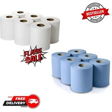 Blue White Centrefeed Paper Rolls 2-Ply Embossed Kitchen Hand Towels Tissue Roll