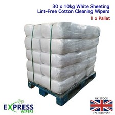 30 X 10kg Bags White Cotton Lint-Free Cleaning Rags Wipers Wiping Cloths Pallet