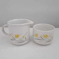Coloroll 1980s Spritz Milk Jug & Sugar Bowl Set Yellow Flowers Kilncraft Sunrise