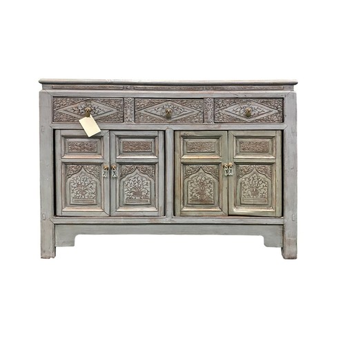 Chinese distressed gray floral - chinese,
